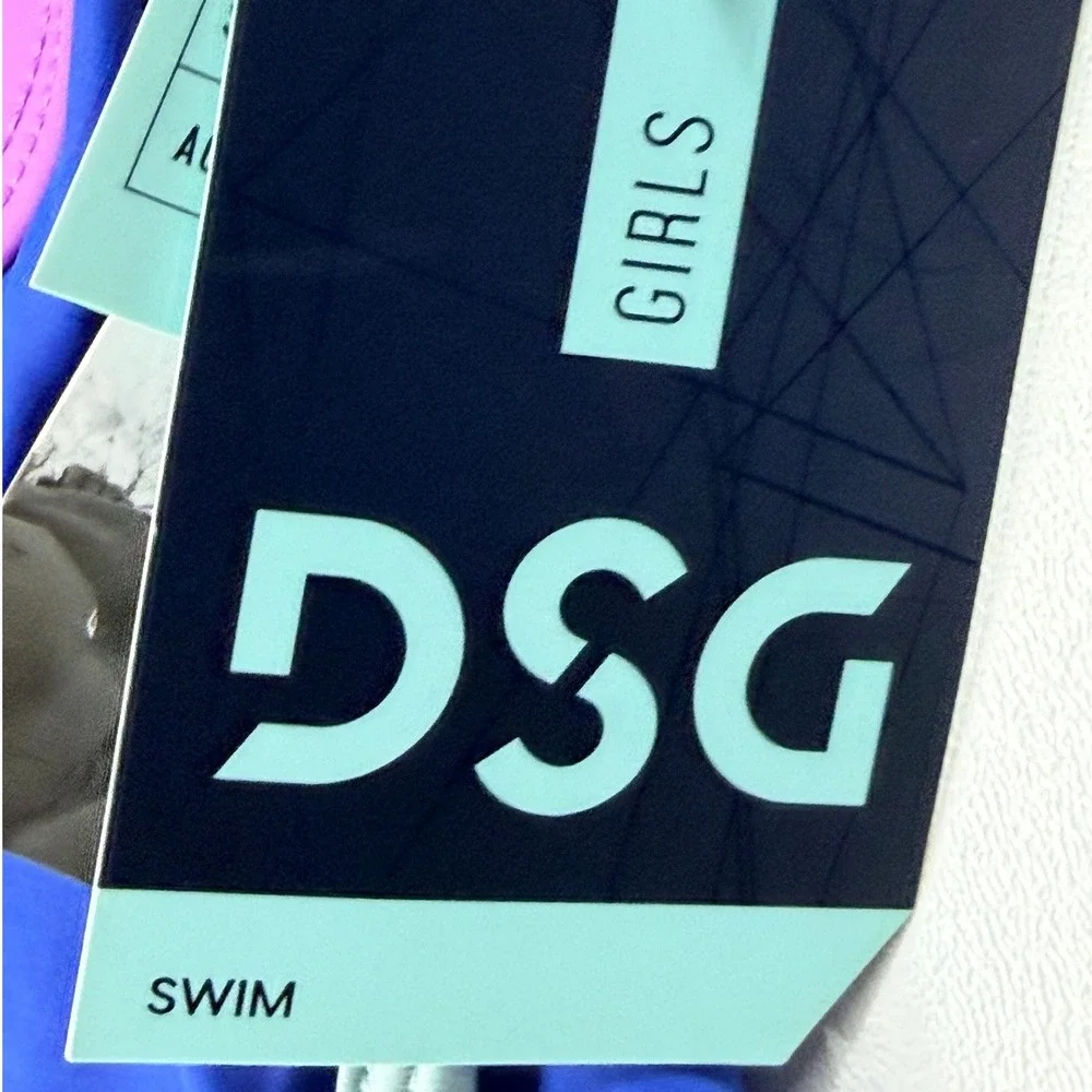 Lot of 2 DSG Girls Swim Bottoms L 10-12 Blue Swim Short High Waist Floral NWT